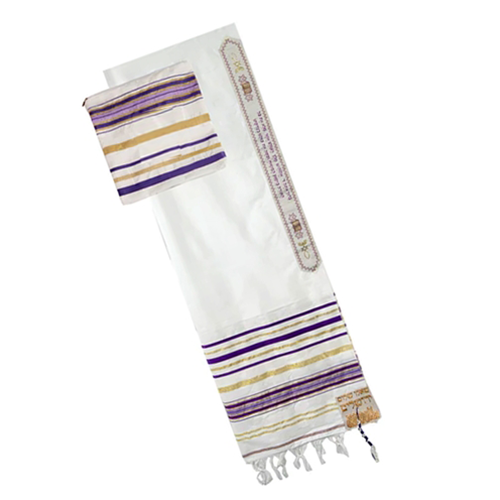 PURPLE /GOLD - ACRYLIC PRAY FOR THE PEACE TALIT 24"x 72" W/ MATCHING BAG - Divine Touch