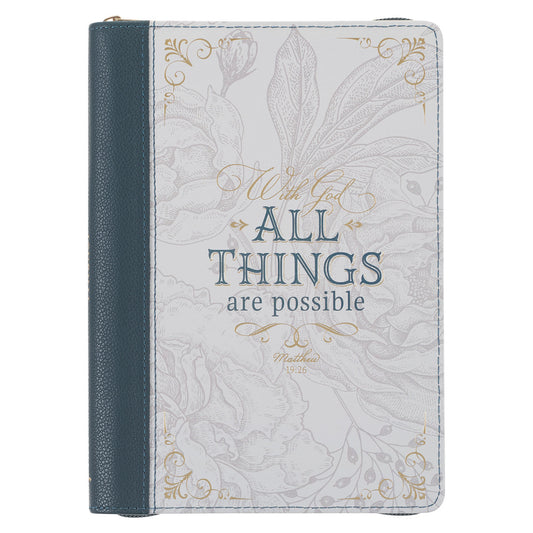 All Things are Possible Teal Tourmaline Faux Leather Journal with Zipper Closure