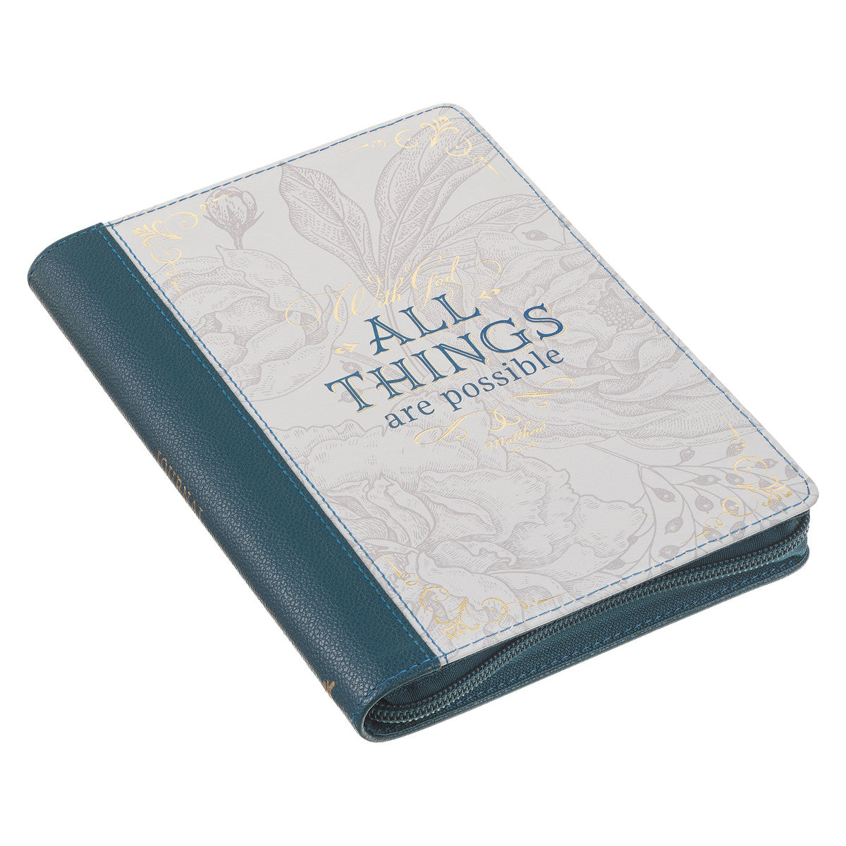 All Things are Possible Teal Tourmaline Faux Leather Journal with Zipper Closure - Divine Touch 