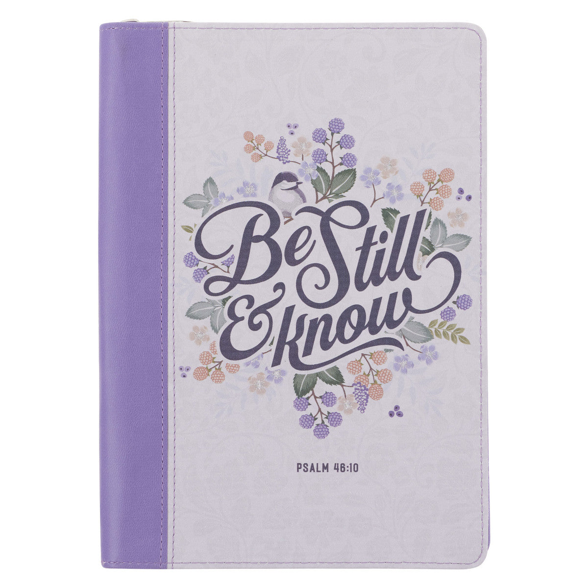 Be Still Purple Pasture Faux Leather Journal with Zippered Closure - Divine Touch 