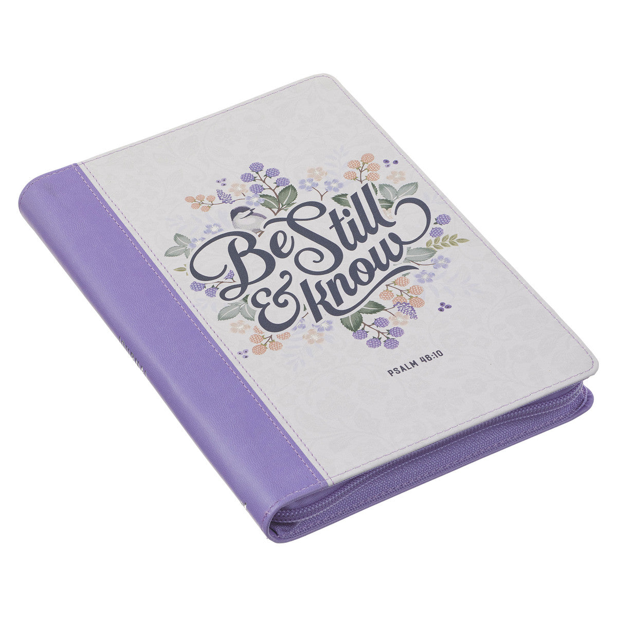 Be Still Purple Pasture Faux Leather Journal with Zippered Closure - Divine Touch 