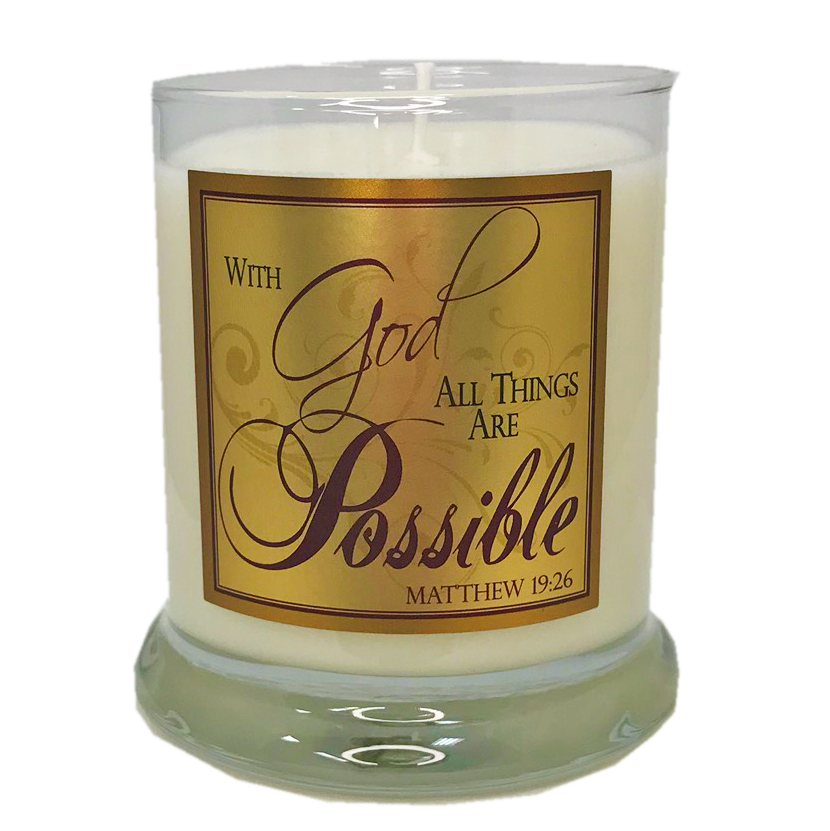 "ALL THINGS ARE POSSIBLE" GLASS CANDLE - CASSIA - Divine Touch 
