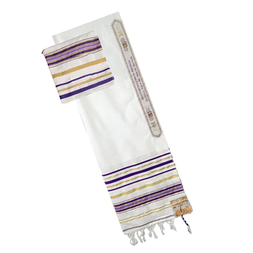 PURPLE /GOLD - ACRYLIC PRAY FOR THE PEACE TALIT 24"x 72" W/ MATCHING BAG - Divine Touch 